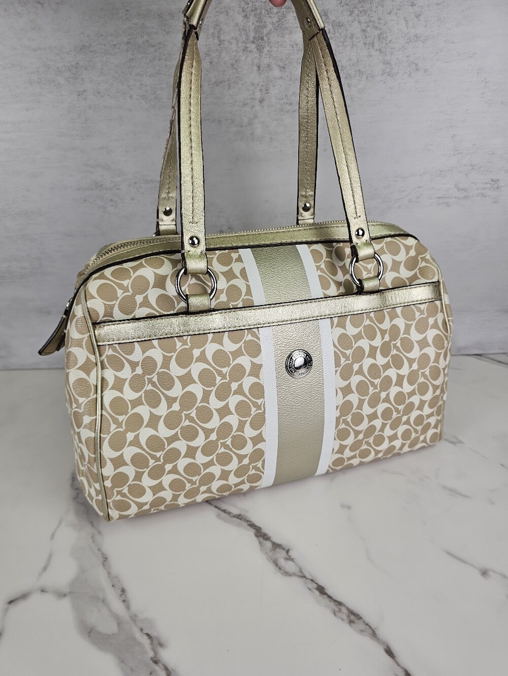 Coach Chelsea Heritage Stripe Satchel - Picture 9 of 11